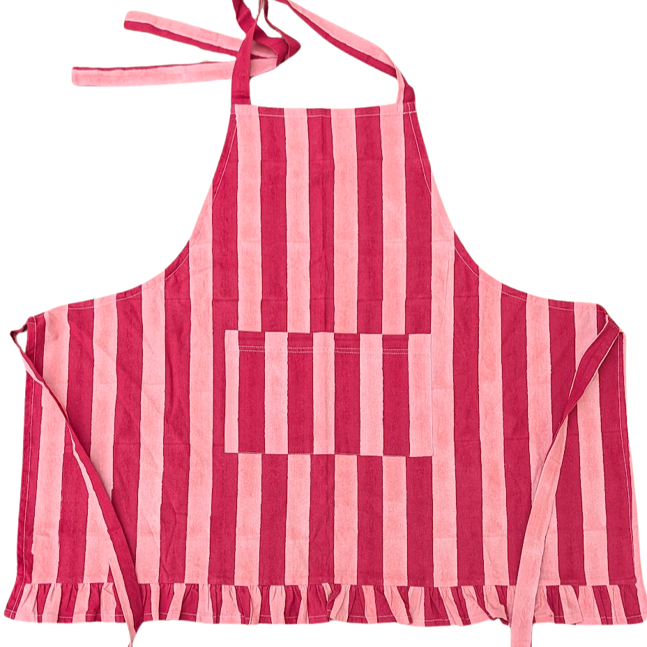Pink and Red stripe Frill Apron