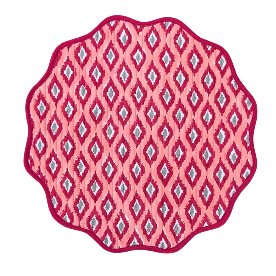 Ikat red quilted  Placemats, Sets of 2-Placemats-LNH Edit
