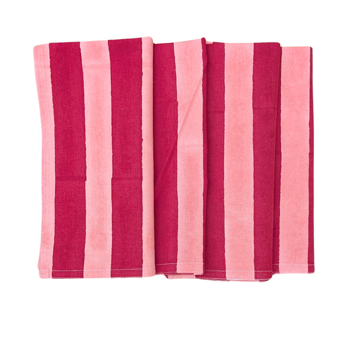 Pink and Red Stripe Napkins, Set of 4