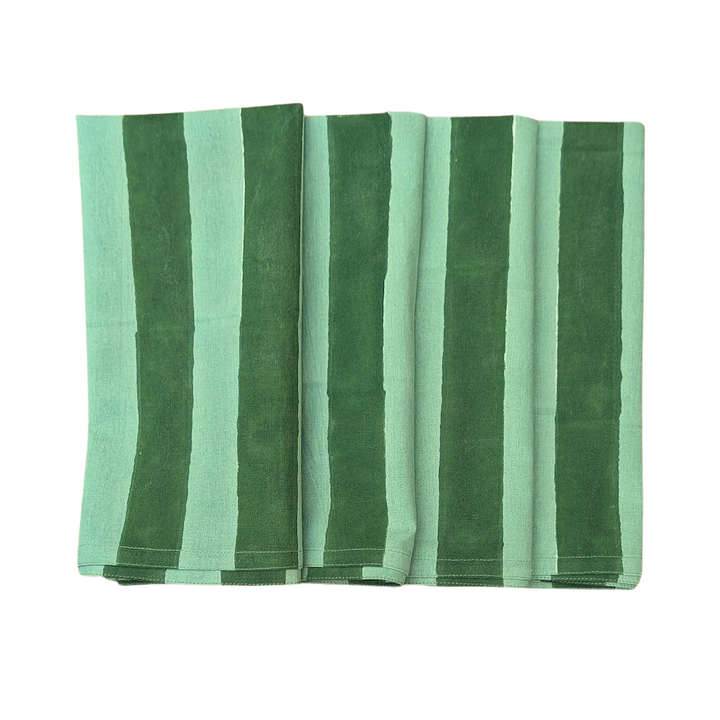 Green Stripe Two Tone Napkins, Set of 4