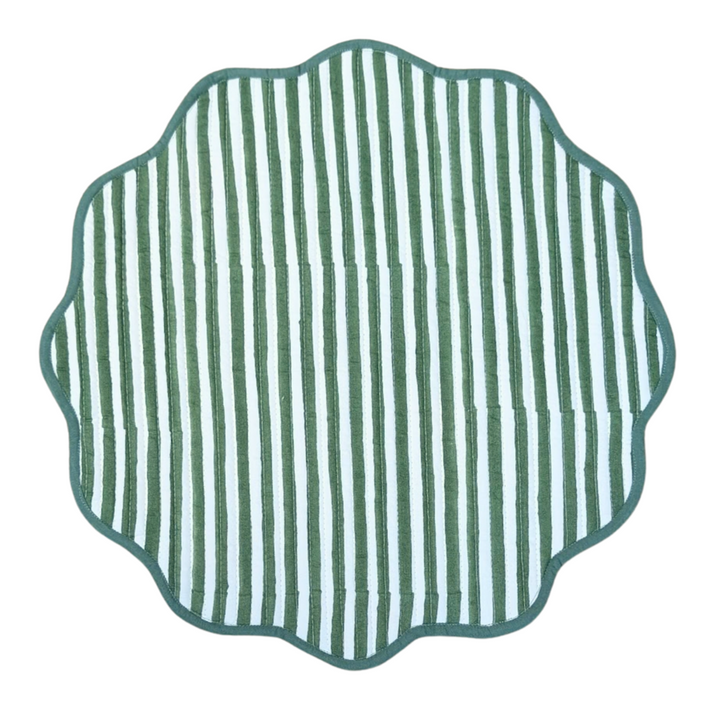 Ikat green quilted Placemats, Sets of 2