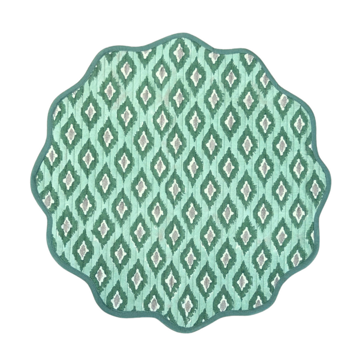 Ikat green quilted Placemats, Sets of 2