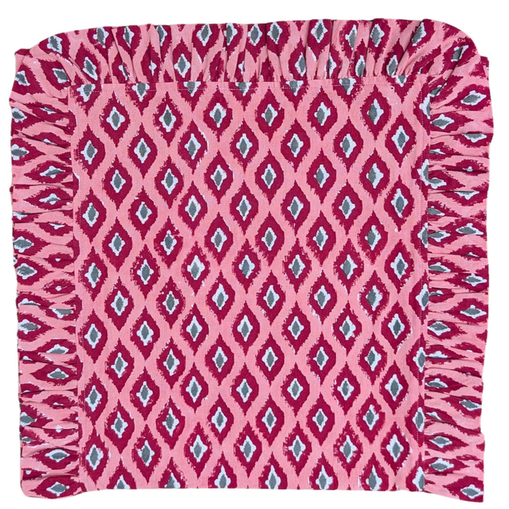 Red Ikat Frill Table Runner