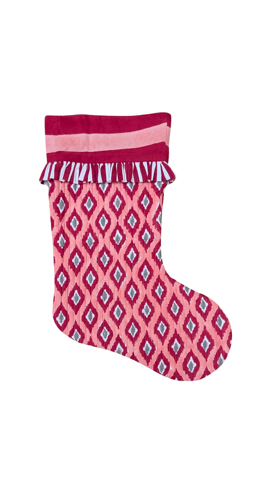 Red Ikat Quilted Stocking, Sold Individually