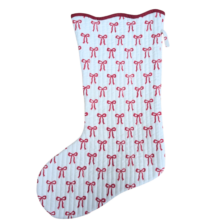 Christmas bow Quilted Stocking, Sold Individually