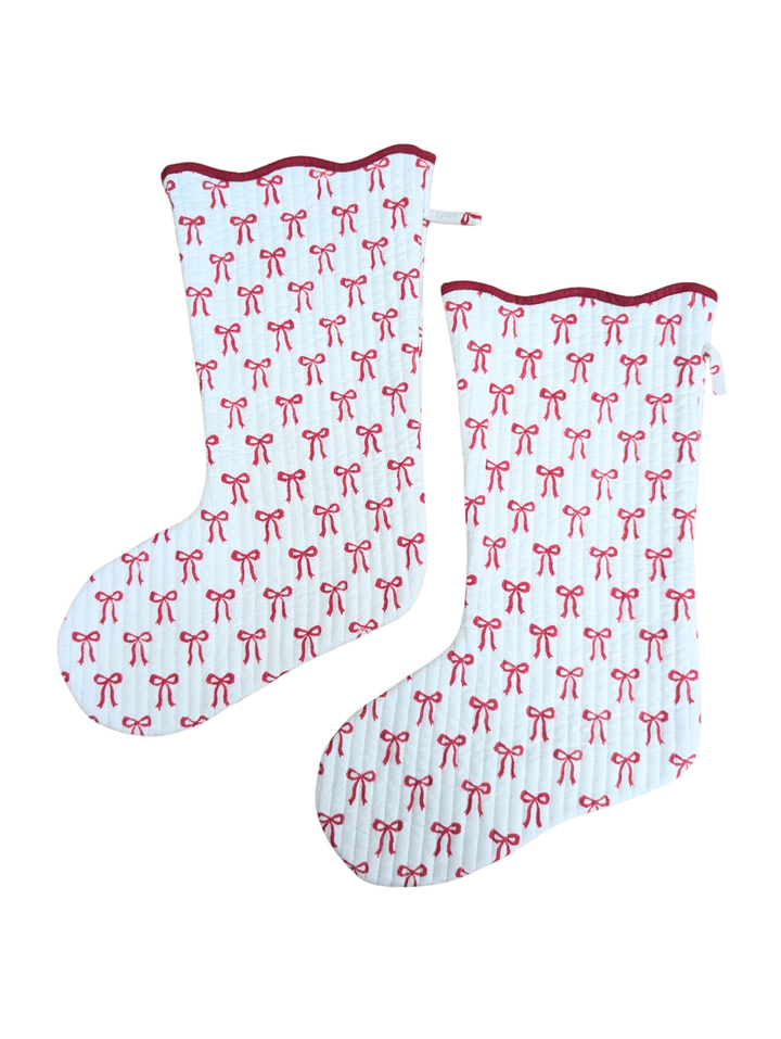 Christmas bow Quilted Stocking, Sold Individually