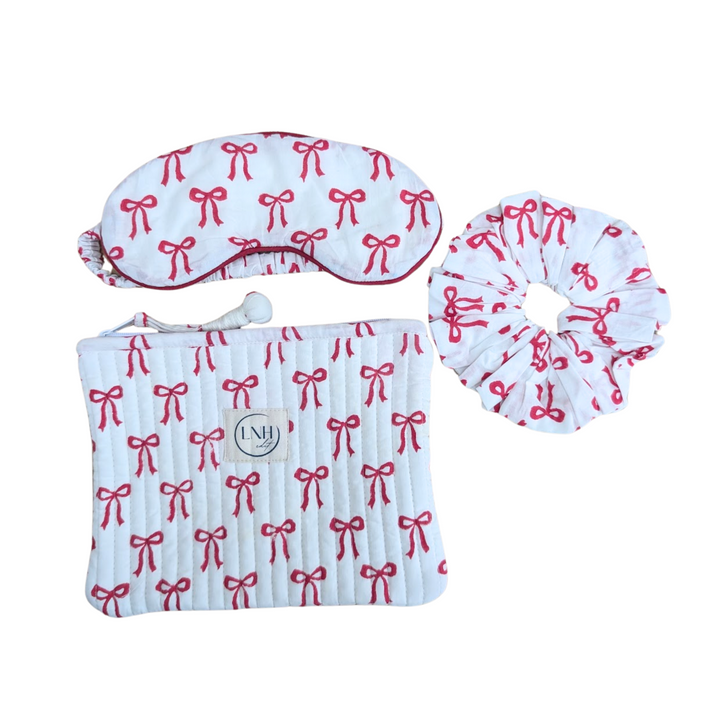 Red Bow Cotton Sleep Accessories Gift Set