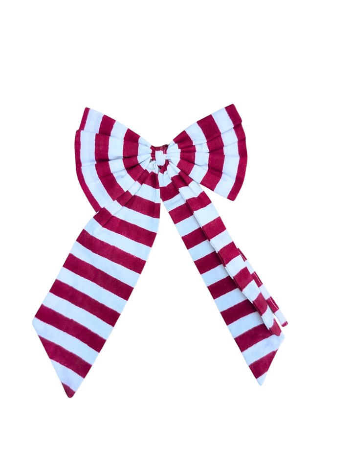 Holly Red Striped Handmade Bow, 2 sizes