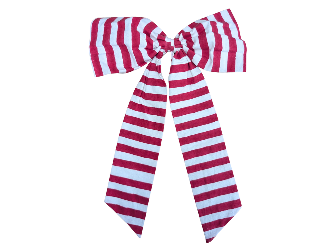 Holly Red Striped Handmade Bow, 2 sizes