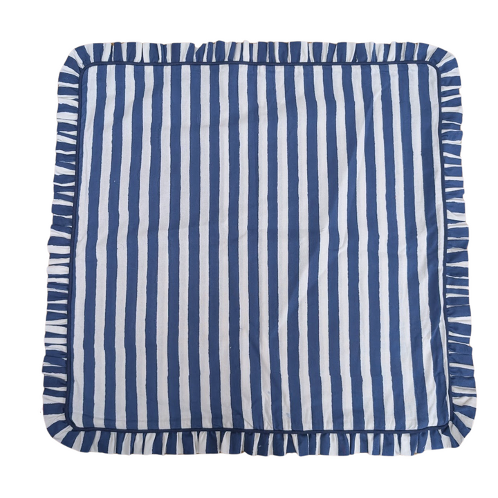 Iris Blue Stripe Frill Cushion Cover