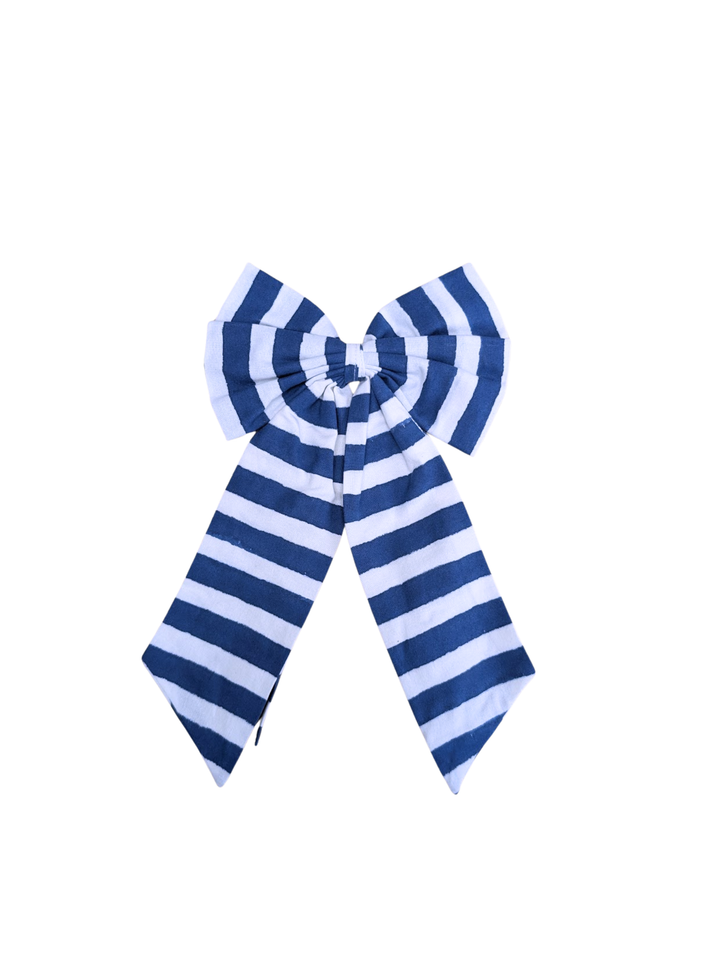 Iris Blue Striped Handmade Bow, 2 sizes