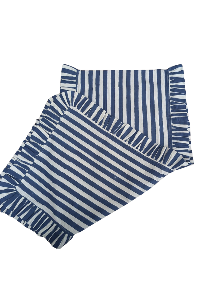 Iris Blue Stripe Frill Table Runner