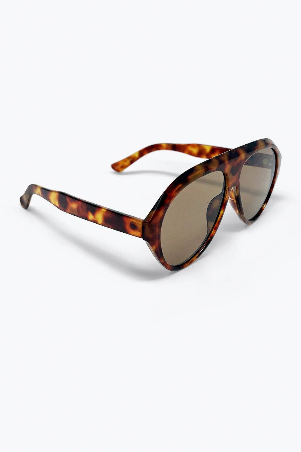Tortoiseshell Retro Aviator Sunglasses with Brown Lenses: GREEN / ONE