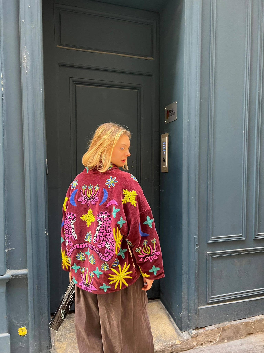 "Tiger" velvet jacket: Bordeaux