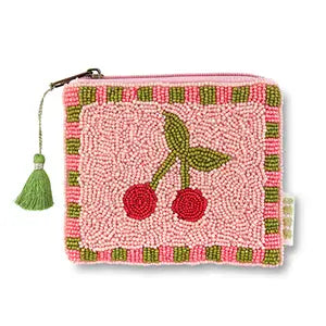 Cherry Beaded Pouch
