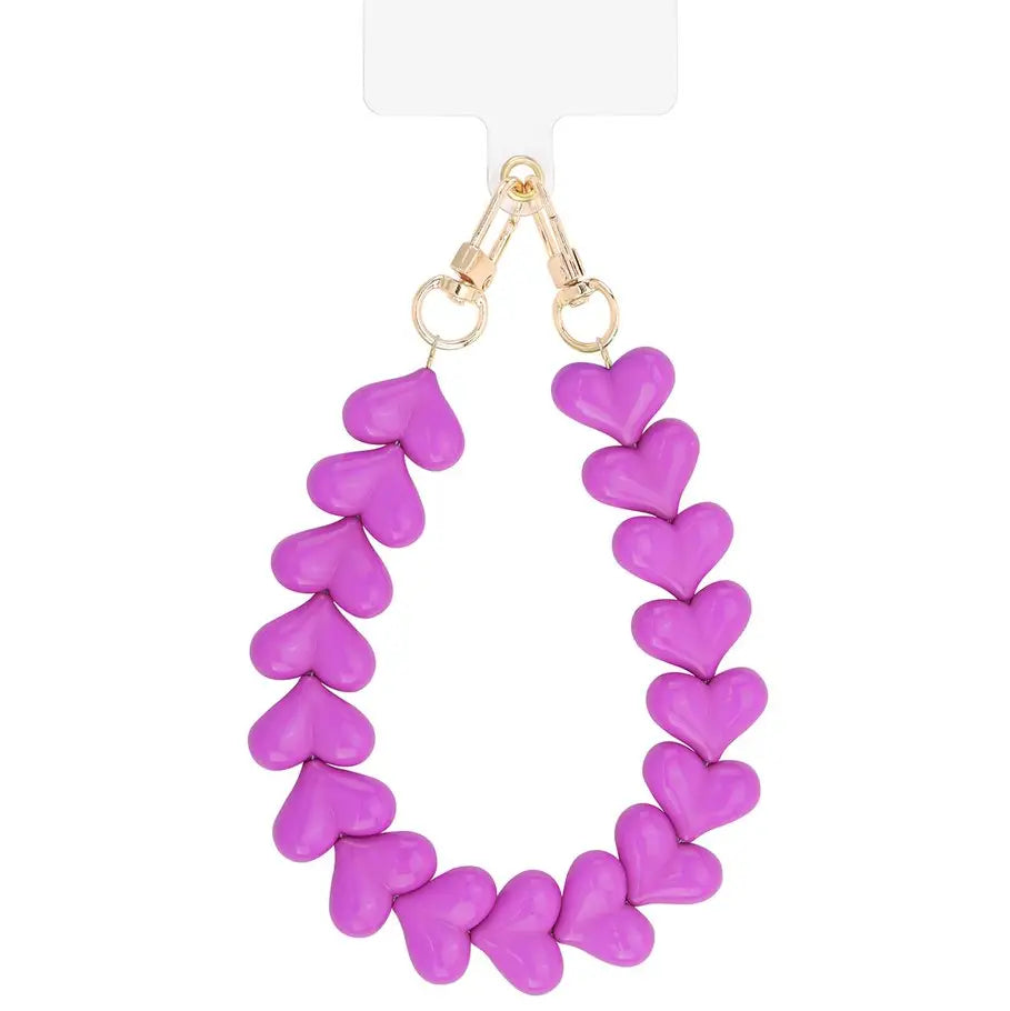 Bright Purple Phone Cord - Heart Keychain