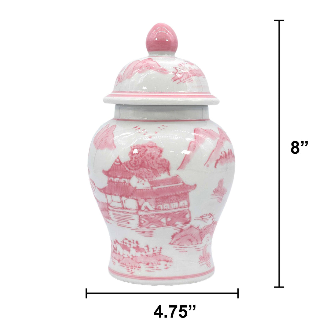 Small Chinoiserie Pink Ceramic Ginger Jar-Ginger Jars-LNH Edit