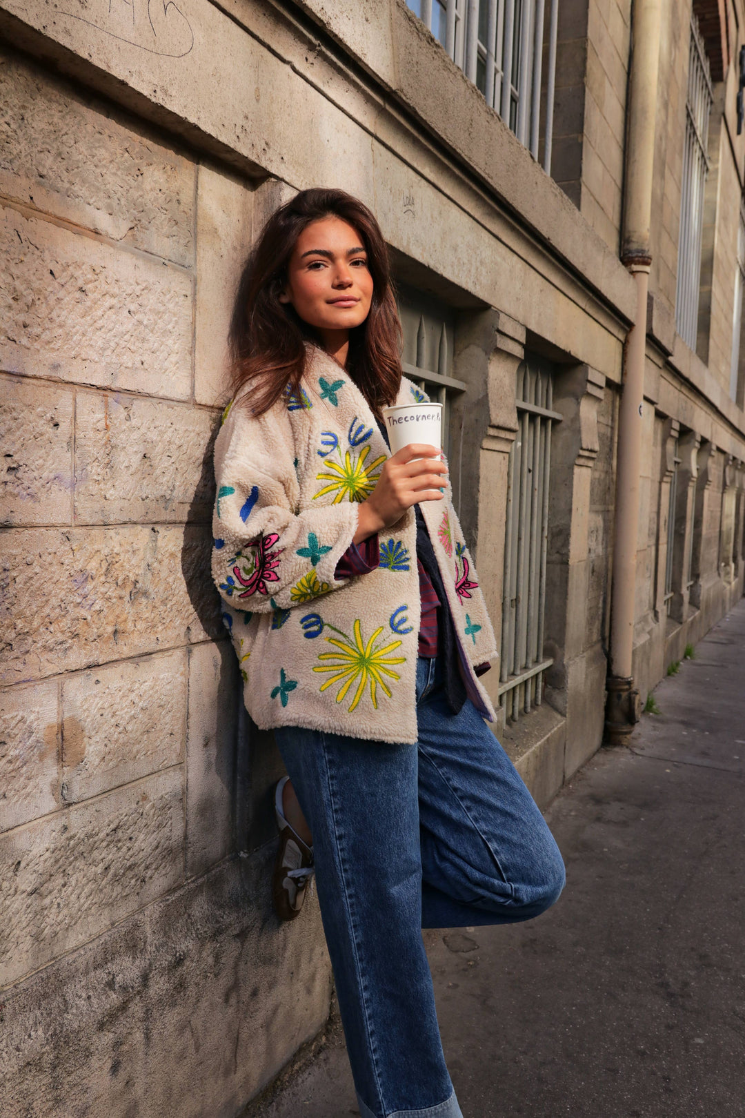 Veste sherpa brodée Soleil