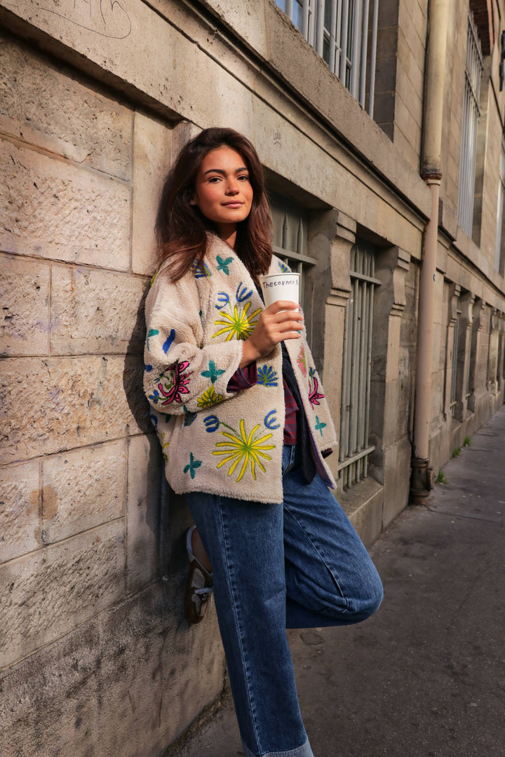 Veste sherpa brodée Soleil