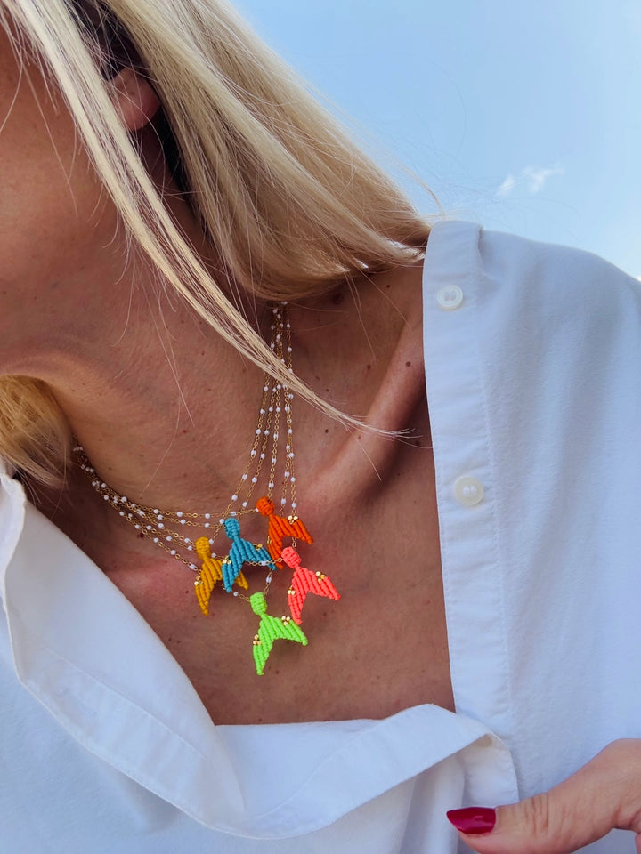 Summer Necklace with Delicate Chain and yellow Mermaid Tail-necklace-LNH Edit