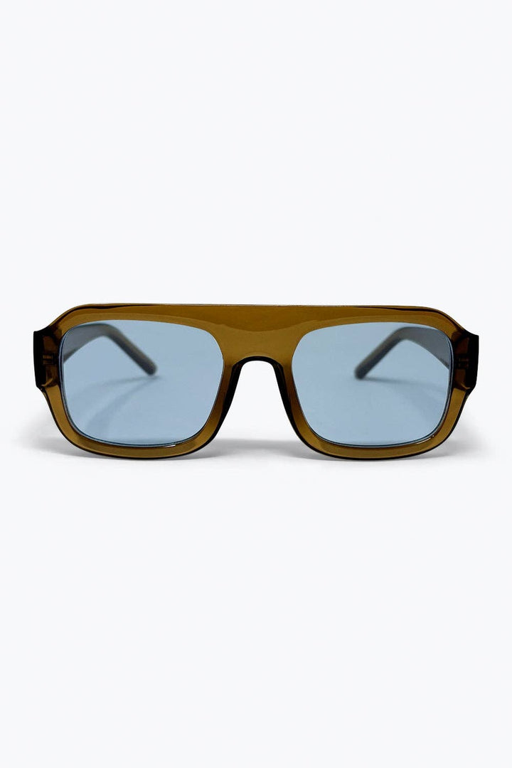 Olive Brown Oversized Square Frame Sunglasses: CAMEL / ONE