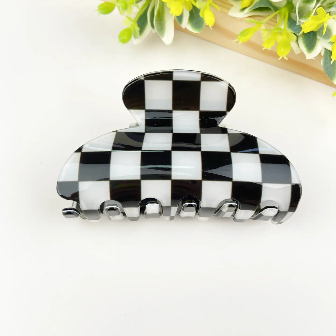 Black / White Checkerboard Retro Hair Clip