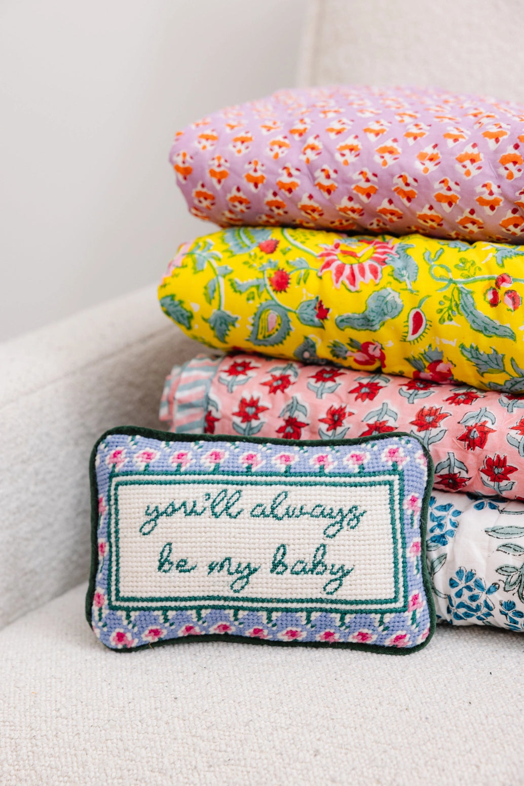 Always Be My Baby Embroidered Needlepoint Pillow