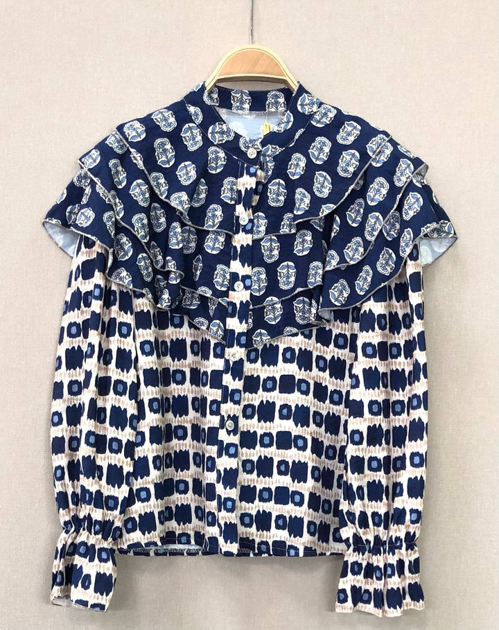 Blue Frill Printed Blouse
