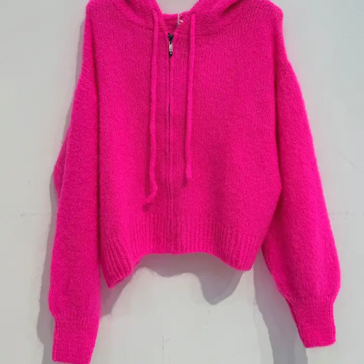 Kid Mohair Hooded Cardigan fuchsia