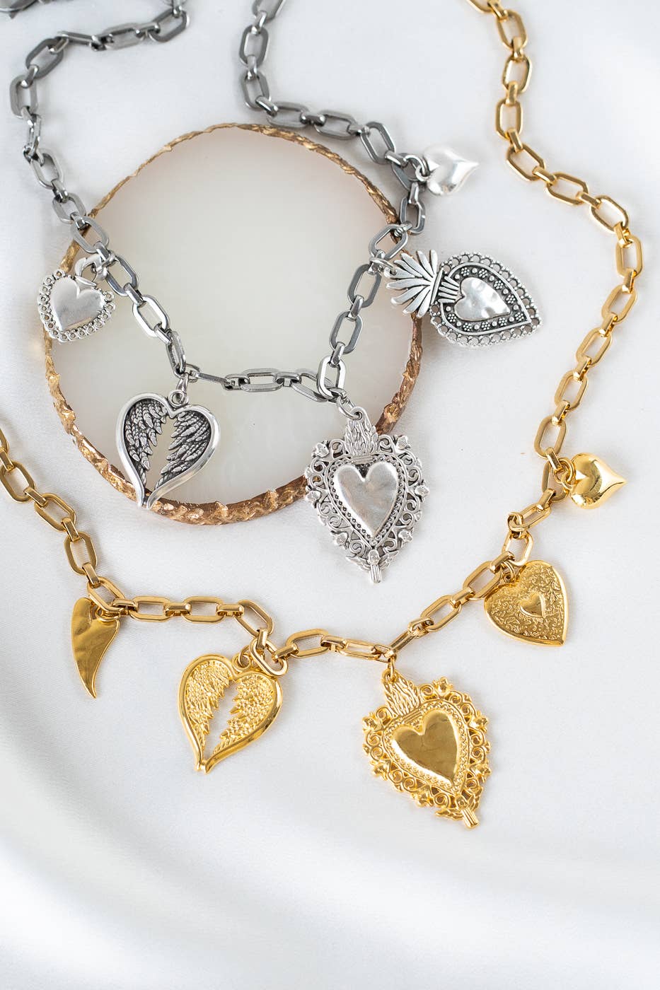 Sacred hearts gold charm necklace