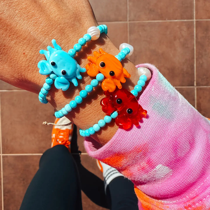Turquoise Bracelet with Colorful Red Crab