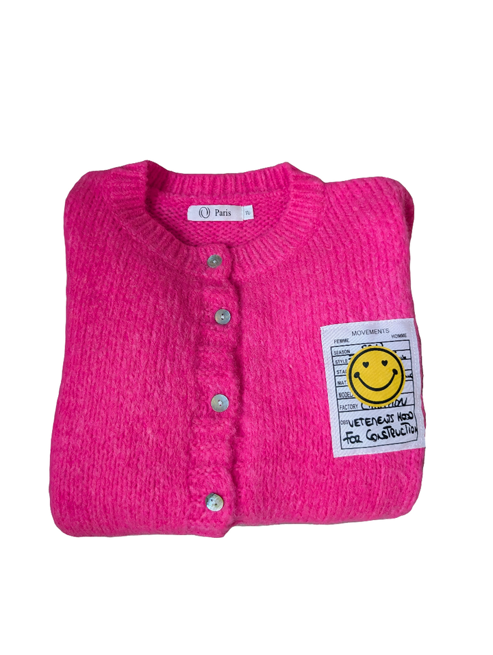 Smiley Face Neon Pink Cardigan-Shirts & Tops-LNH Edit