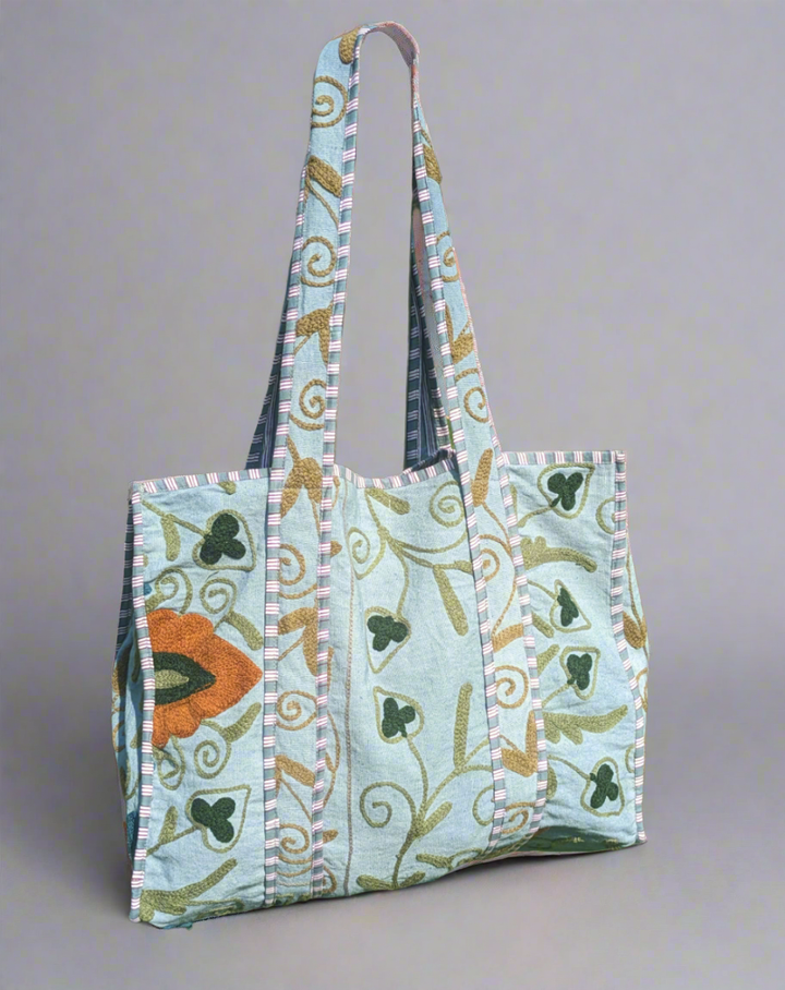 Grey hand embroidered Tote-Tote Bags-LNH Edit