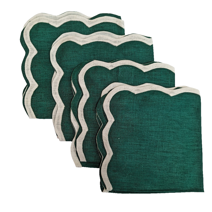 Green Scallop Linen Napkins, Set of 4