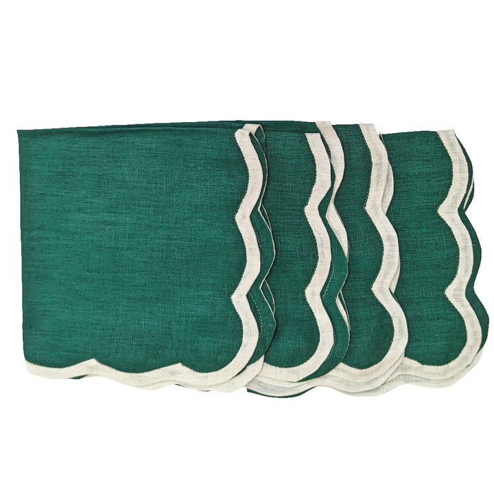 Green Scallop Linen Napkins, Set of 4