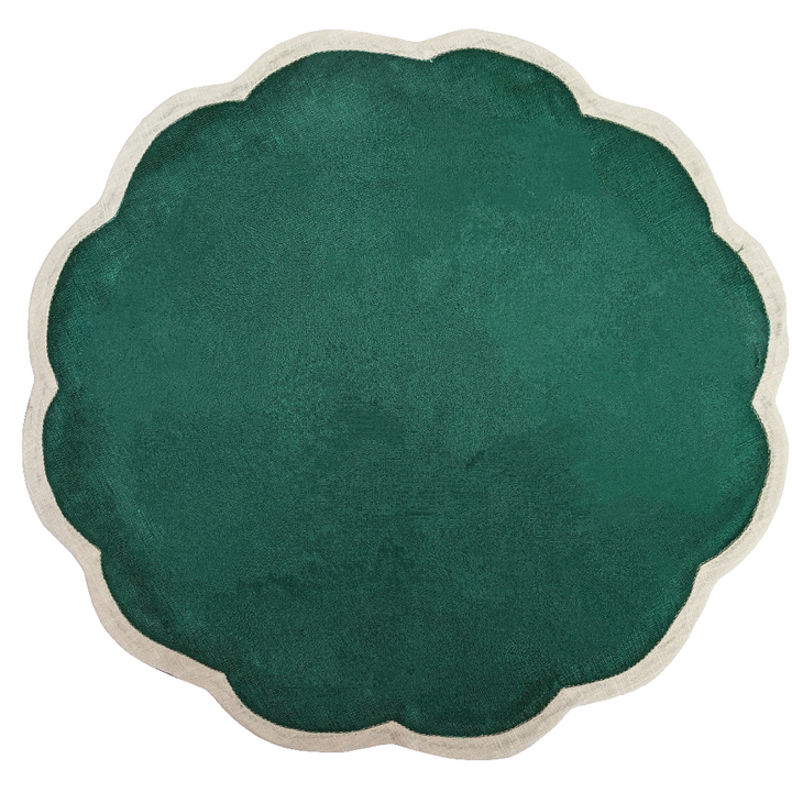 Green Linen Modern Scalloped Placemats, Set of 2