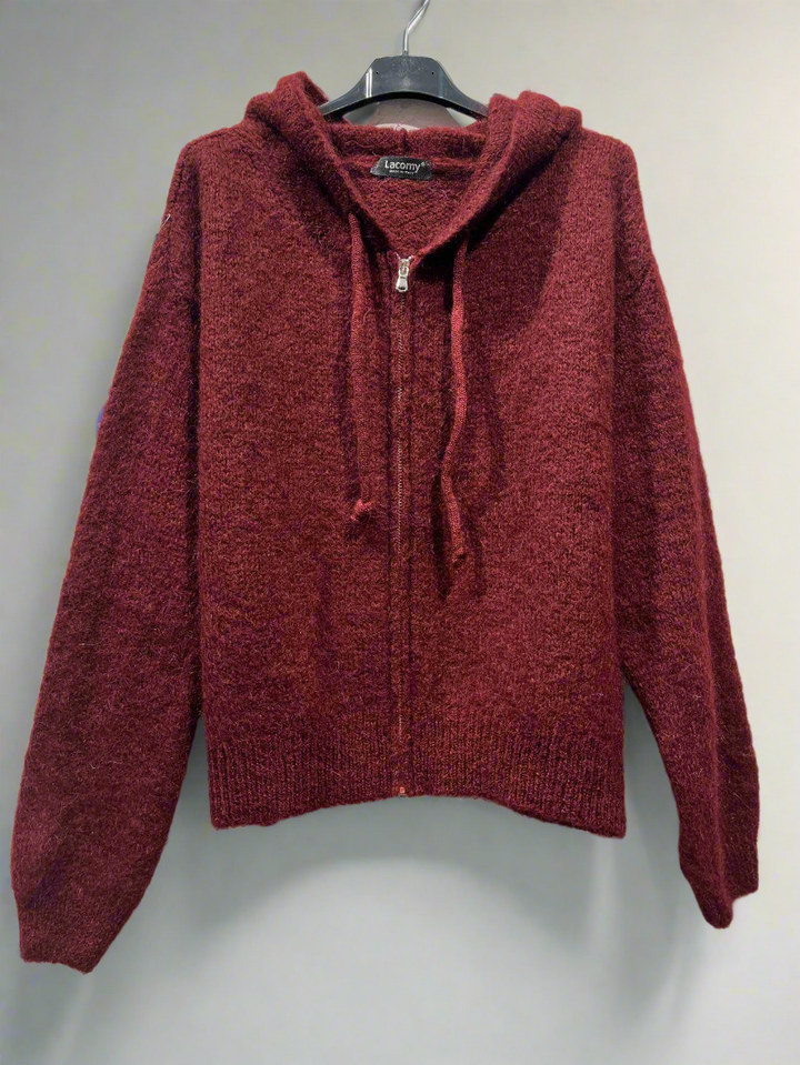 Zip Up Mohair Knitted Hoodie-Jackets & Coats-LNH Edit