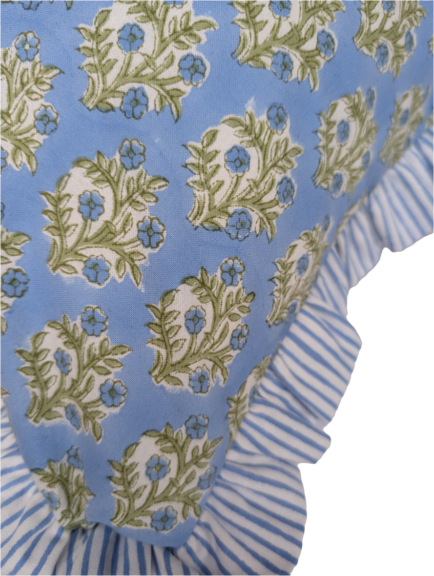 Emily Blue Frill Cushion Cover