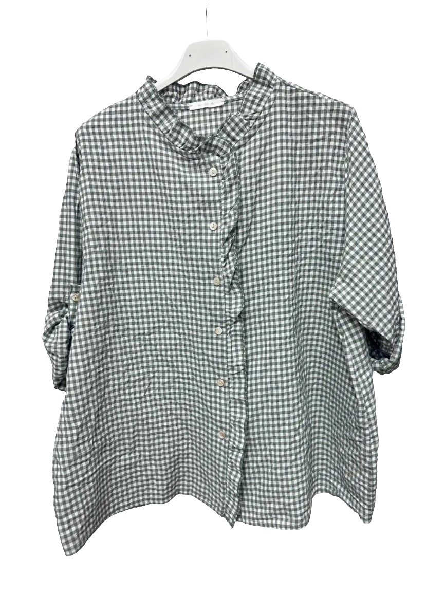 Gingham Top Khaki-Shirts & Tops-LNH Edit