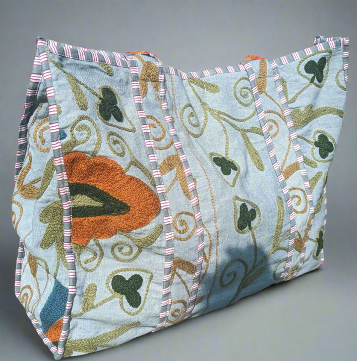 Grey hand embroidered Tote-Tote Bags-LNH Edit