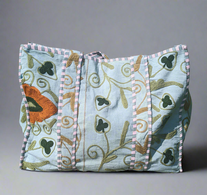 Grey hand embroidered Tote-Tote Bags-LNH Edit