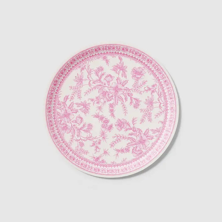 Toile Pink Large Paper Plate, set of 10