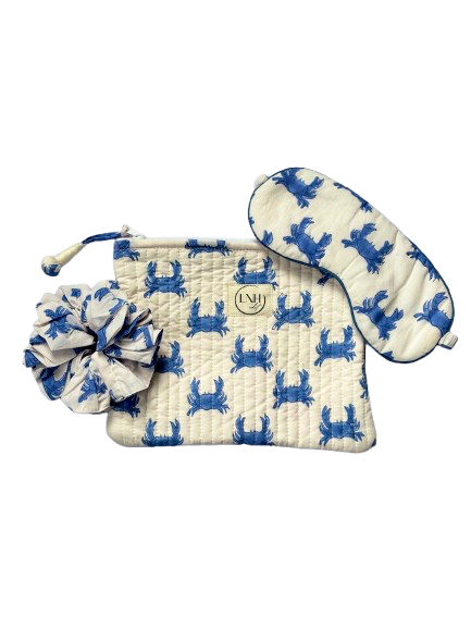 Blue Crab Cotton Sleep Accessories Gift Set