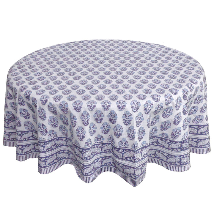 Pia White/ Blue Round Tablecloth