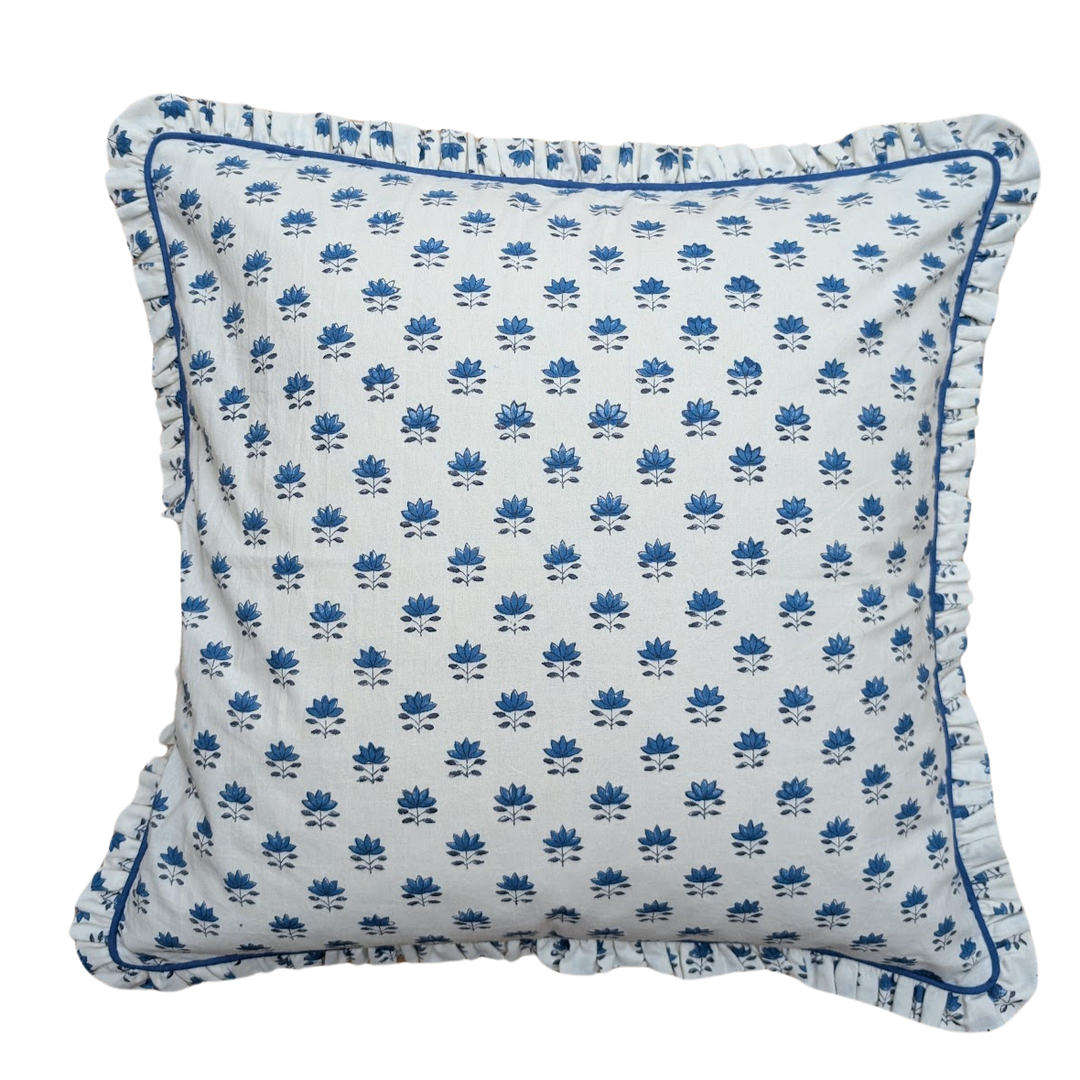 Clover Blue Frill Cushion Cover-Cushion Covers-LNH Edit