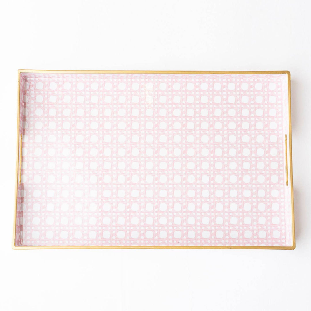 Pink Cane Rectangular Tray-Trays-LNH Edit