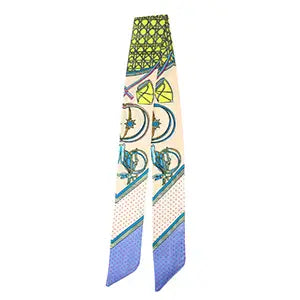 Skinny Silk-touch Blue and yellow scarf
