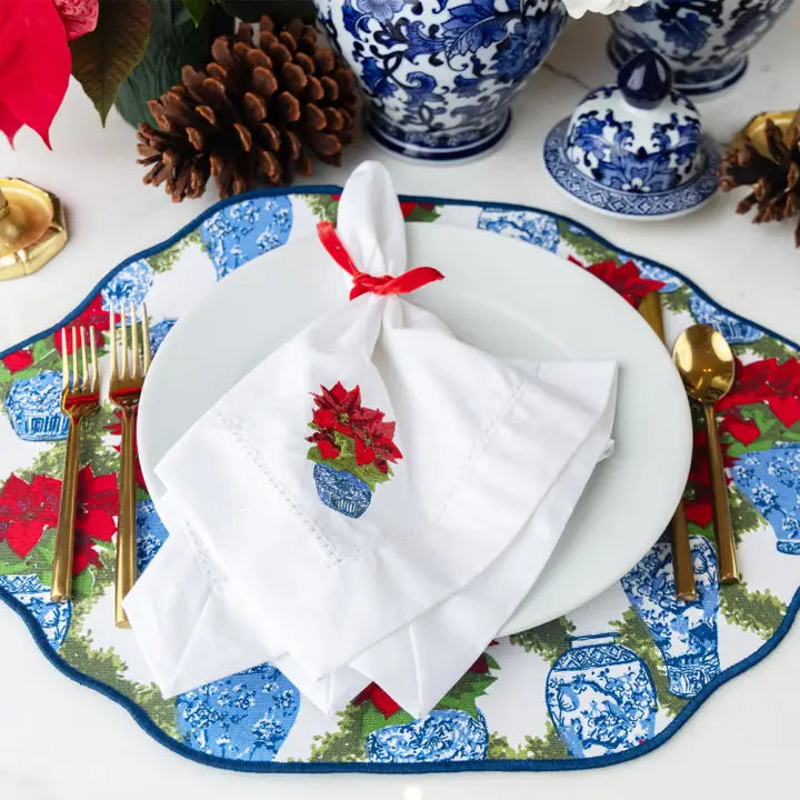 Poinsettia Embroidered Dinner Napkin set of 4