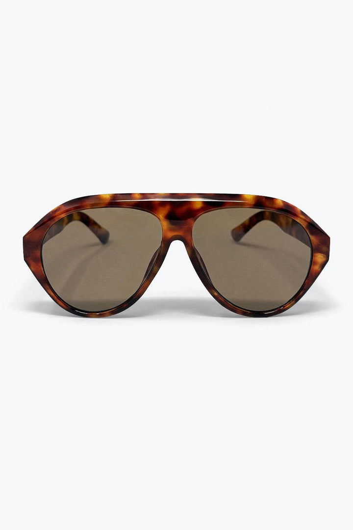 Tortoiseshell Retro Aviator Sunglasses with Brown Lenses: GREEN / ONE