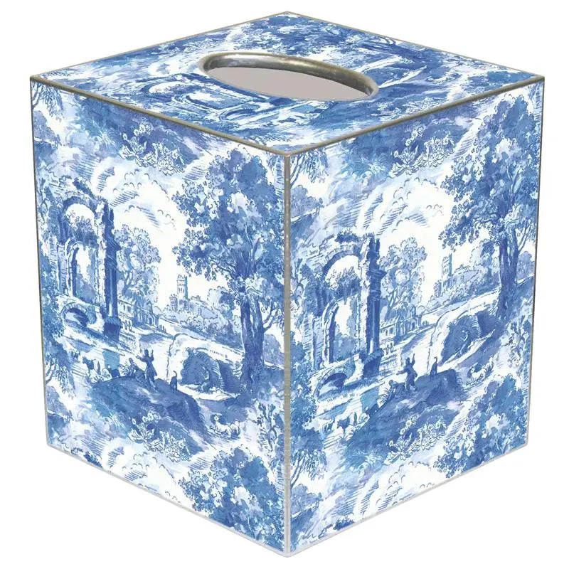 Blue Italian Toile Print Tissue Box Cover